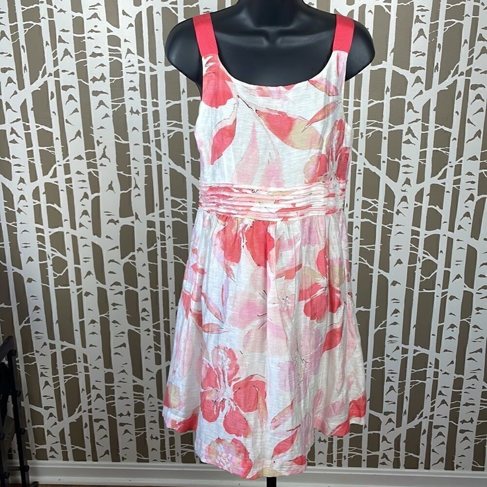 Linen Blend Floral Print Fit & Flare Dress size 8P